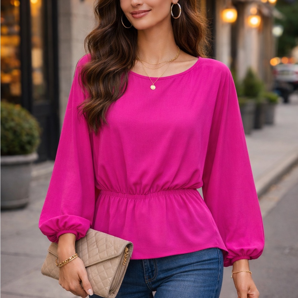 Boutique Pink Top Balloon sleeves and cinched waist. Pretty in Pink. Barbie
